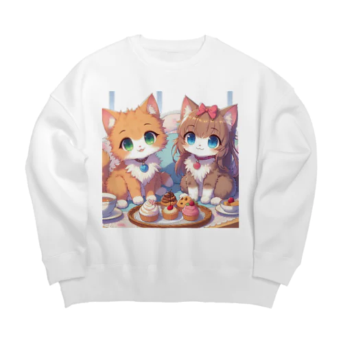 可愛い猫姉妹 Big Crew Neck Sweatshirt