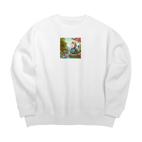 ほのぼの猫と鯉 Big Crew Neck Sweatshirt