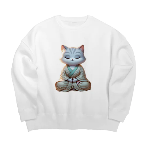 瞑想している猫菩薩 Big Crew Neck Sweatshirt