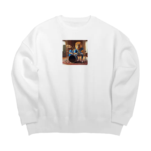 音楽スタジオでドラムを華麗にたたくライオン③ Big Crew Neck Sweatshirt