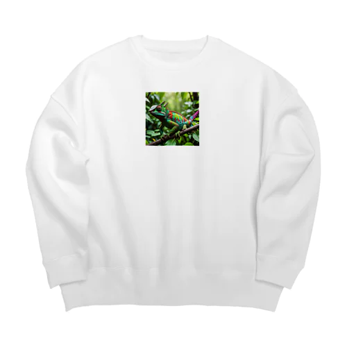 色彩豊かなカメレオンのジャングルの姿 Big Crew Neck Sweatshirt