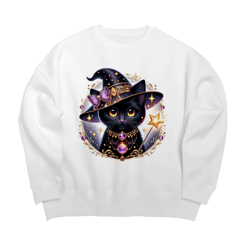 黒猫の魔法使い Big Crew Neck Sweatshirt