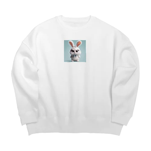 怒っているふわふわうさぎ Big Crew Neck Sweatshirt