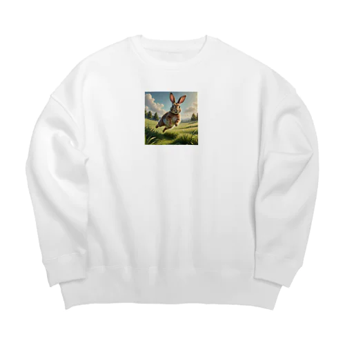 跳ねているウサギ Big Crew Neck Sweatshirt