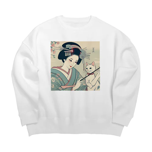 猫LOVE items 白猫と舞妓 Big Crew Neck Sweatshirt