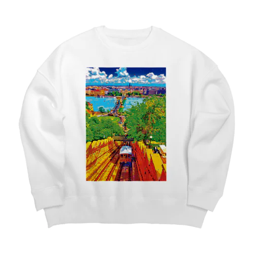 ハンガリー ブダ城ケーブルカーとブダペストの街並み Big Crew Neck Sweatshirt