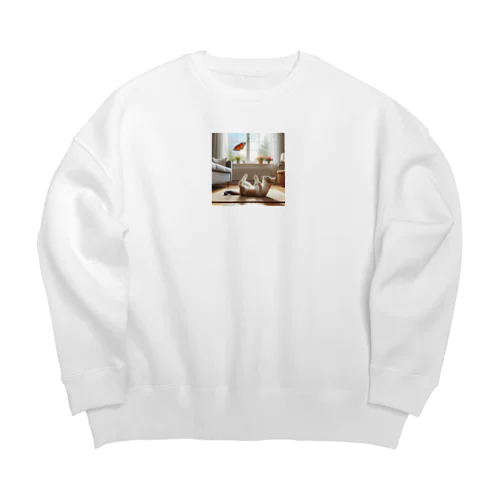 猫もびっくりー Big Crew Neck Sweatshirt