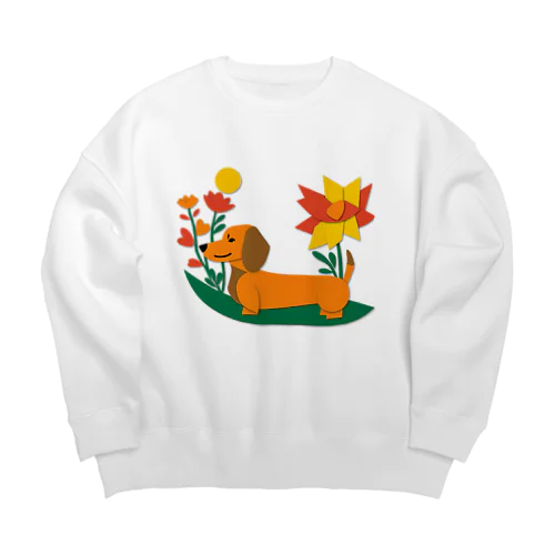 ダックスフンドとお花 Big Crew Neck Sweatshirt