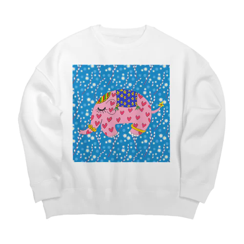 幸福を呼ぶピンクの象 Big Crew Neck Sweatshirt