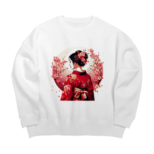 桜を散らした着物美人イラスト Big Crew Neck Sweatshirt