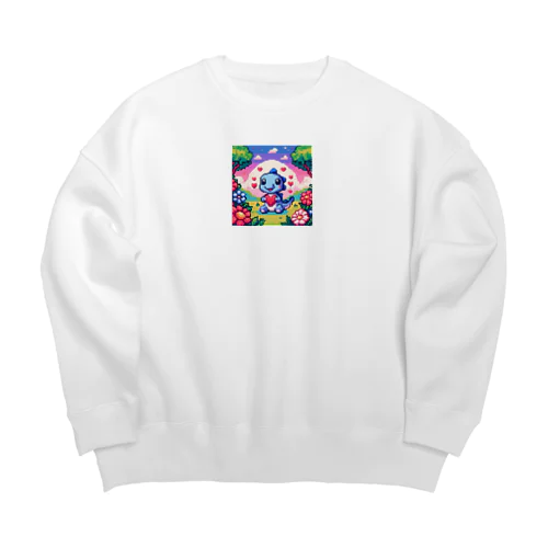 ピクセルアート 恐竜の子ども Big Crew Neck Sweatshirt