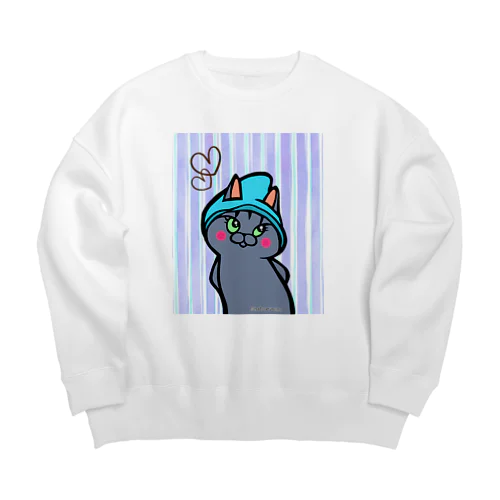 青い帽子の猫 Big Crew Neck Sweatshirt