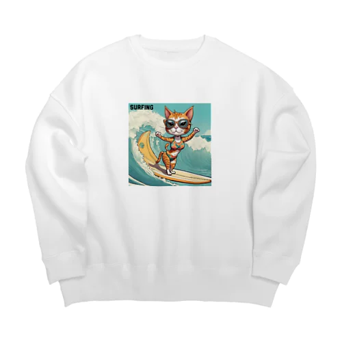 SURFING猫（女の子バージョン） Big Crew Neck Sweatshirt