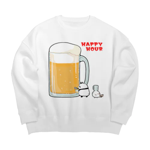 ハッピーアワーでビール祭りを開催するパンダとシマエナガ Big Crew Neck Sweatshirt