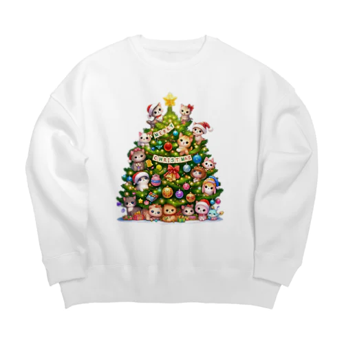クリスマスツリーとキュートな子猫たち Big Crew Neck Sweatshirt
