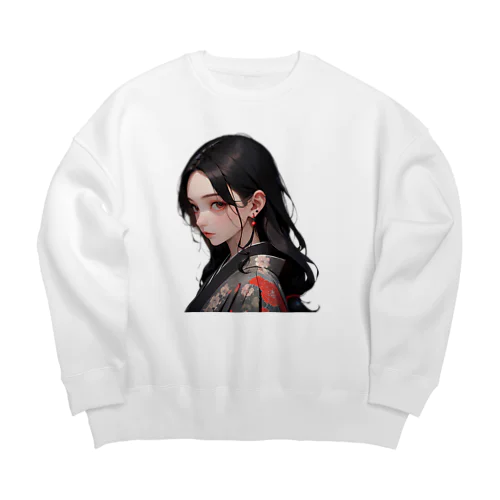 赤いピアスの着物美人 Big Crew Neck Sweatshirt