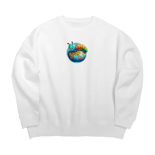 地球儀に乗ってる可愛い芋虫キャラクターです Big Crew Neck Sweatshirt