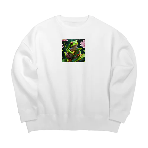 コスモスの葉をよじ登るアマガエル Big Crew Neck Sweatshirt