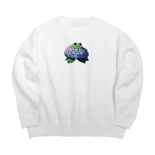 紫陽花の花と可愛いアマガエル🐸 Big Crew Neck Sweatshirt