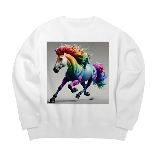 レインボーアニマル馬 Big Crew Neck Sweatshirt