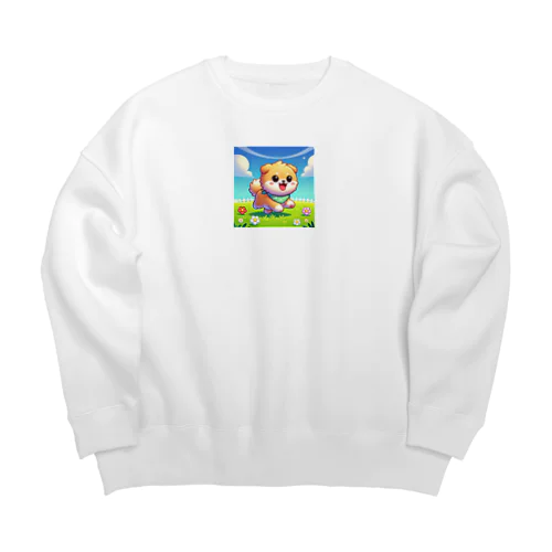 花咲く庭で楽しそうに走る柴犬ちゃん Big Crew Neck Sweatshirt