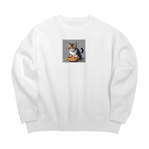 子猫とご飯 Big Crew Neck Sweatshirt