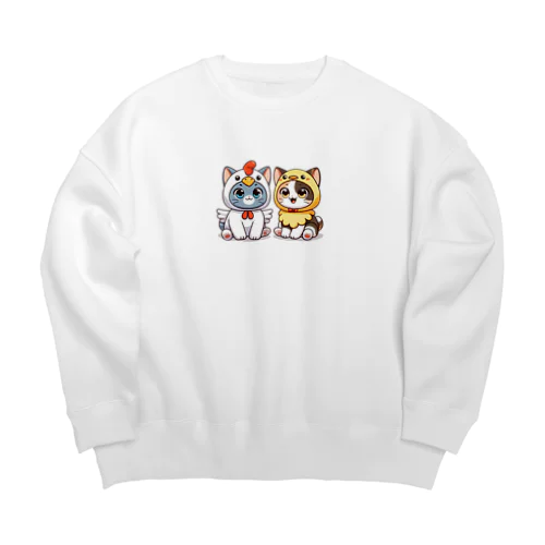 仲良し着ぐるみネコ Big Crew Neck Sweatshirt