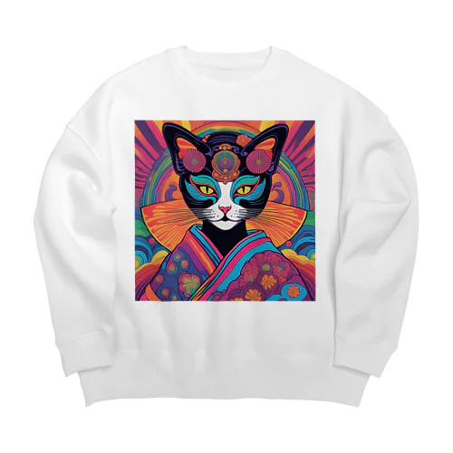 芸者　黒猫 Big Crew Neck Sweatshirt