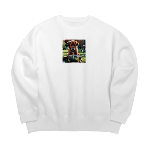 ドッグフードの前で待てをする犬 dog waiting in front of the dogfood Big Crew Neck Sweatshirt