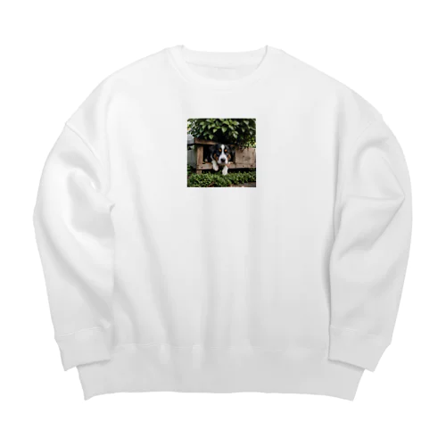 箱の中から覗く犬 dog looking in the box Big Crew Neck Sweatshirt