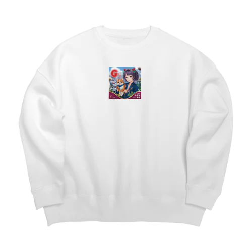 少女とかわいい猫 Big Crew Neck Sweatshirt