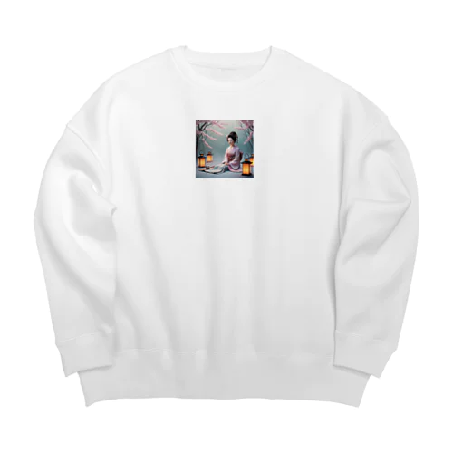 着物女性と桜 Big Crew Neck Sweatshirt