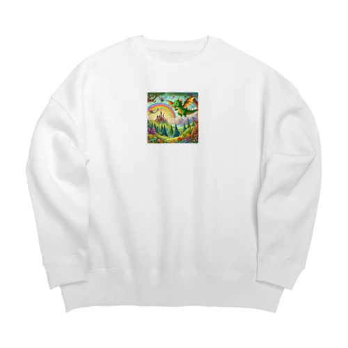 かわいいにじ色の恐竜 Big Crew Neck Sweatshirt