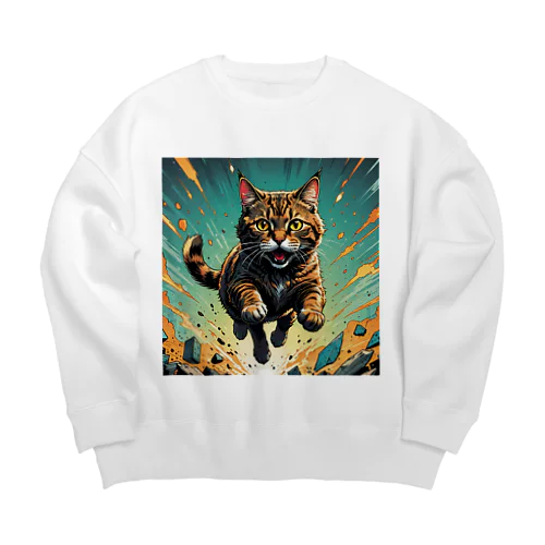 走るにゃんこ Big Crew Neck Sweatshirt