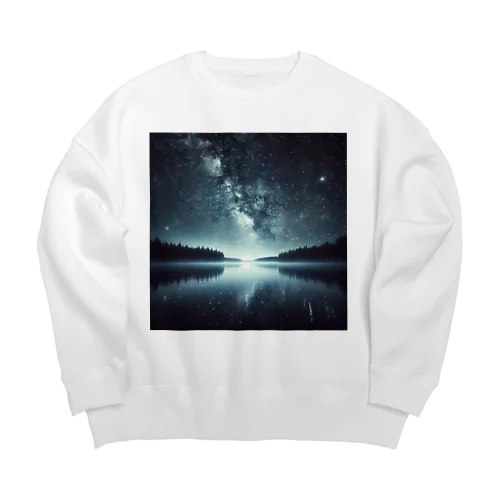 静かな湖に輝く星々が織りなす幻想的な光景 Big Crew Neck Sweatshirt