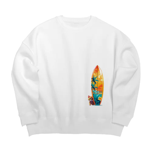 ひょっこり猫サーファー Big Crew Neck Sweatshirt