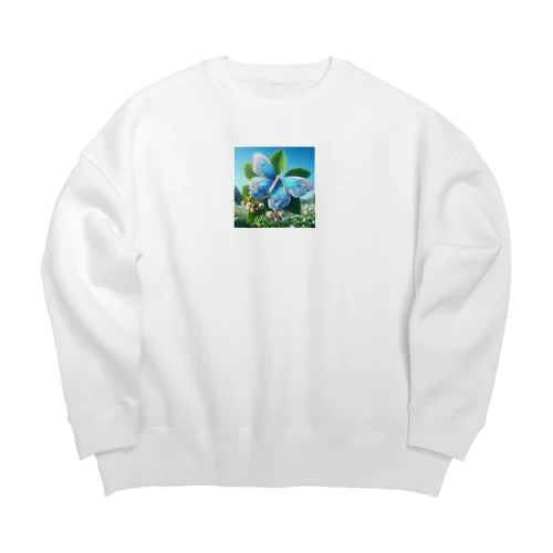 水色に舞う美しい蝶々 Big Crew Neck Sweatshirt