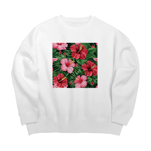 赤色の花ハイビスカス Big Crew Neck Sweatshirt