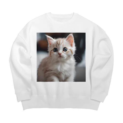 ふわ猫（白） Big Crew Neck Sweatshirt