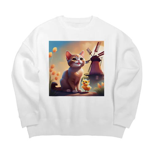 かわいい猫とひよこさん！？はお友達 Big Crew Neck Sweatshirt