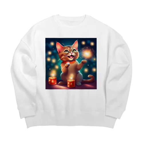 花火で遊ぶかわいい猫ちゃん Big Crew Neck Sweatshirt