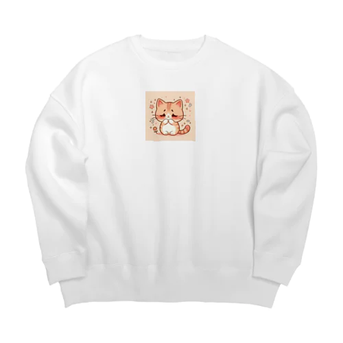 恥ずかしがり屋のネコちゃん Big Crew Neck Sweatshirt