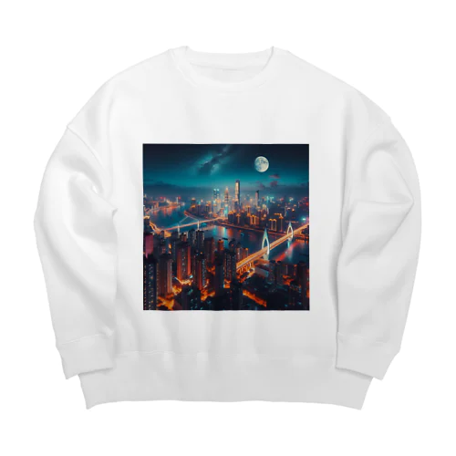 月夜に輝く未来都市 Big Crew Neck Sweatshirt