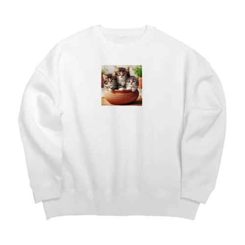 土鍋に可愛い親子猫が3匹④ Big Crew Neck Sweatshirt