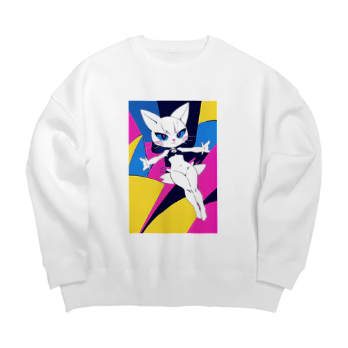 pop lady cat girl Big Crew Neck Sweatshirt