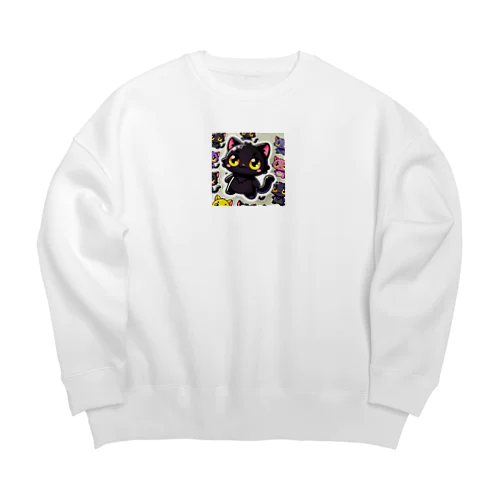 魅惑の黒猫が、カラフルな背景と調和してかわいさを放つシーン Big Crew Neck Sweatshirt