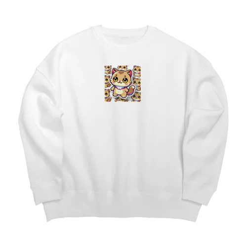 ふんわりした薄茶色に包まれた、ふんわりとした猫 Big Crew Neck Sweatshirt