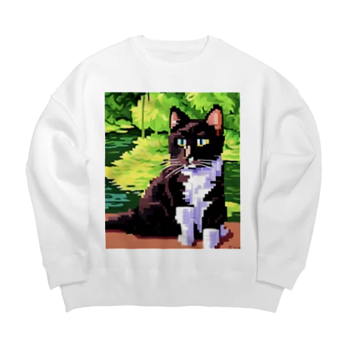 Fresh greenery and cat！ Big Crew Neck Sweatshirt