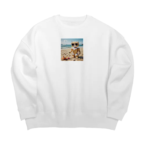 海でサングラスをつける折り紙風のロボット Big Crew Neck Sweatshirt