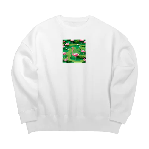 ゴルフをするフラミンゴの折り紙 Big Crew Neck Sweatshirt